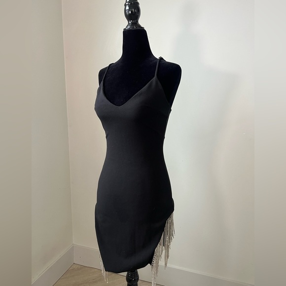 Black spaghetti strap dress with double sequence slit. Size small. Never worn. - Picture 2 of 5